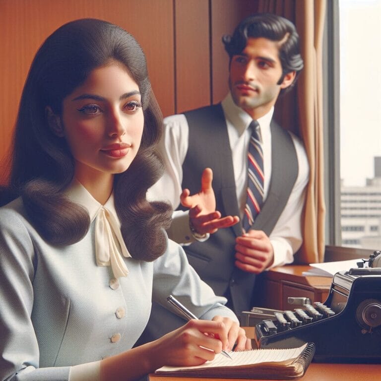 Two individuals, a man and a woman, engaged in a conversation at a desk while discussing important matters during their meeting in February. They diligently review and examine the minutes of their discussion, ensuring accuracy and